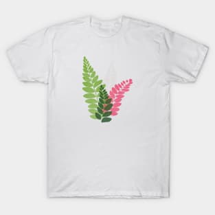 Ferns | Green Pink | White T-Shirt